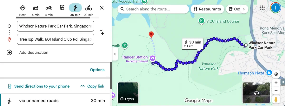 Gmaps Carpark to Tree Top Walk